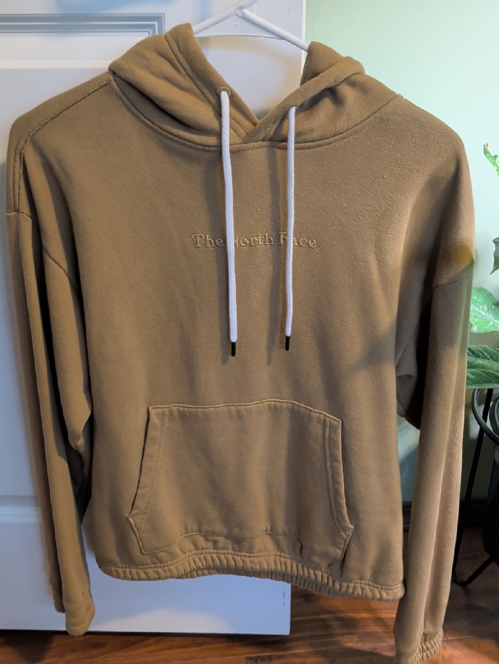 The North Face Tan Hooded Pullover Sweatshirt with White Drawstrings
